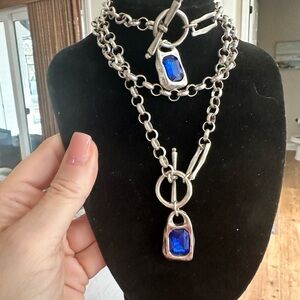 Necklace and Bracelet Set Blue Lock Charm Pendant